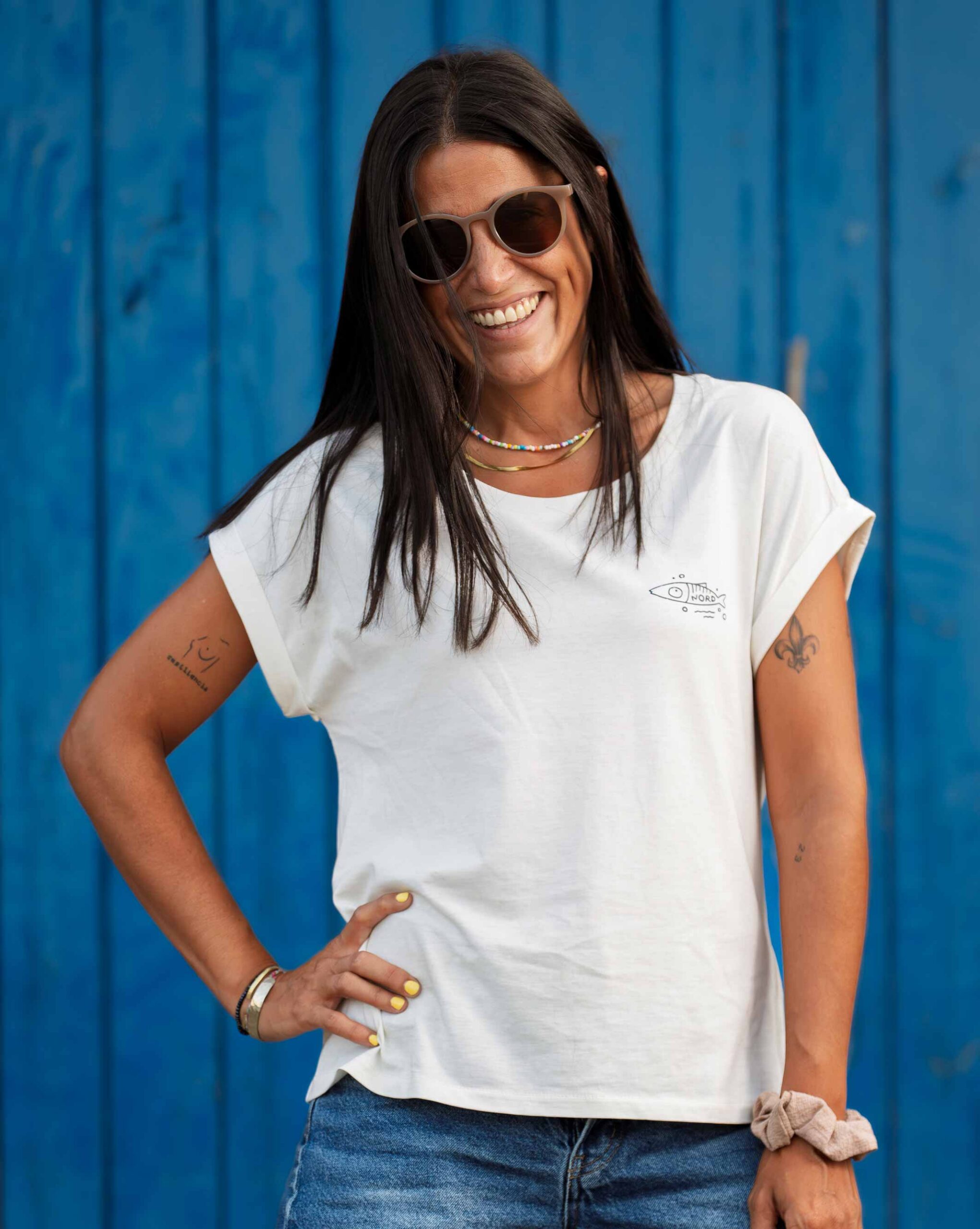 Nord Women’s Rolled Sleeve T-Shirt “Banc de Sardinetes” – Ivory - Image 3