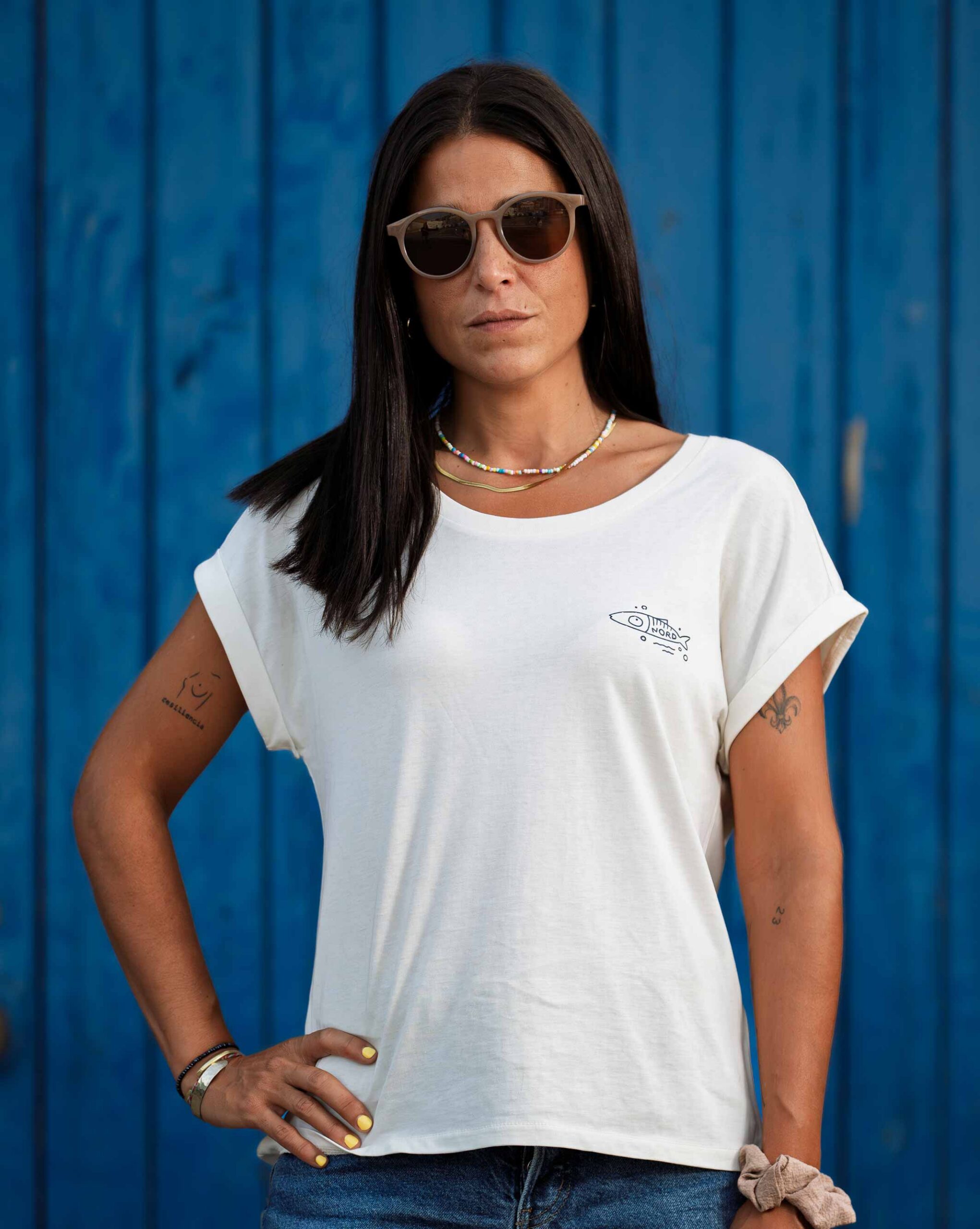Nord Women’s Rolled Sleeve T-Shirt “Banc de Sardinetes” – Ivory
